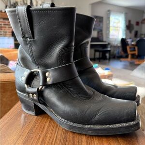 Frye Black Leather Harness Boots